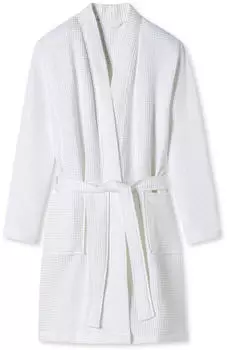 Schiesser Damen Bademantel Kimono Waffel Piqué weiß