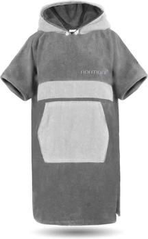 Normani Surfer Poncho - Baumwoll Bademantel mit Kapuze Grau/Hellgrau