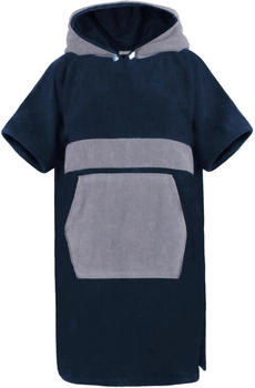 Normani Surfer Poncho - Baumwoll Bademantel mit Kapuze Navy/Grau
