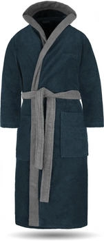 Normani Unisex Baumwoll Bademantel mit Kapuze Izmit Marine/Grau