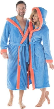 CelinaTex Ohio Bademantel Polyester Sherpa-Fleece 260 g/m² Kapuze blau/lachs