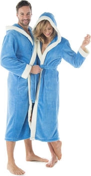 CelinaTex Ohio Bademantel Polyester Sherpa-Fleece 260 g/m² Kapuze blau/natur