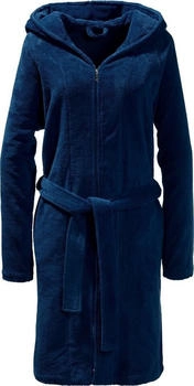 Erwin Müller Velours Unisex-Bademantel Balingen mit Kapuze blau