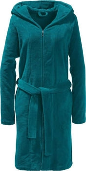 Erwin Müller Velours Unisex-Bademantel Balingen mit Kapuze grün/blau