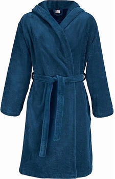 Erwin Müller Velours Unisex-Bademantel Heidenheim mit Kapuze blau