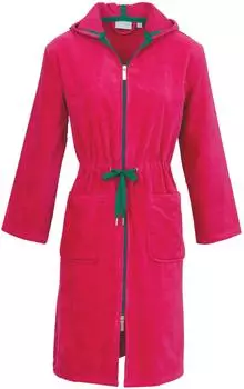 Carl Ross Damenbademantel 36410, Midil&auml;nge, Velours, Kapuze, 2-Wege Rei&szlig;verschluss, pink