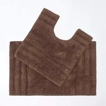 Homescapes Spa Supreme Badematten-Set 2-teilig, schokobraun, 1800GSM, Baumwolle (50x80cm / 50x55cm)