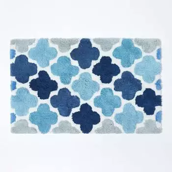 Homescapes Badematte blau & grau geometrisches Muster, Baumwolle, 50x80cm