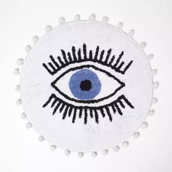 Homescapes Badematte "Eye See You" rund, Baumwolle, Bommeln, 60cm