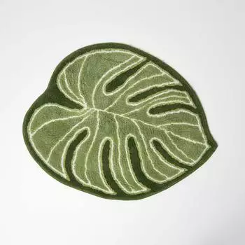 Homescapes Badematte Green Leaf, 100% Baumwolle, rutschfest, 65x80cm