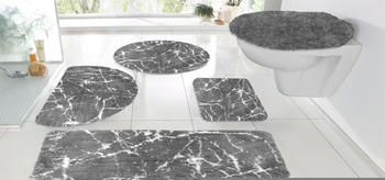 Leonique Badematte Marble Polyester, rechteckig, 3-tlg. Hänge-WC Set, Marmor-Design anthrazit