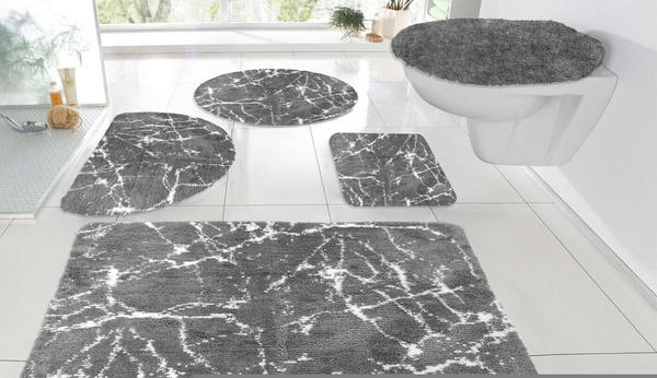 Leonique Badematte Marble Polyester, rechteckig, 3-tlg. Stand-WC Set, Marmor-Design anthrazit