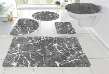 Leonique Badematte Marble Polyester, rund, Marmor-Design anthrazit