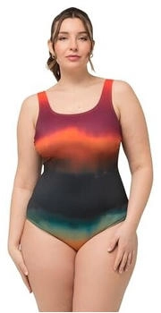 Ulla Popken Alice Softline Fire Batik Badeanzug schwarz