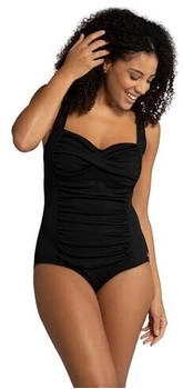 Ulla Popken Damen Badeanzug Drapierung feine Struktur Softcups schwarz