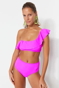 Trendyol Rosa One-shoulder-rüschen-bikinioberteil