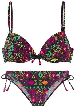 Buffalo Push-Up-Bikini farbenfroher Ethnodruck schwarz bedruckt