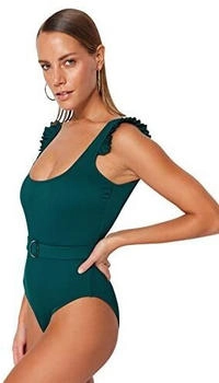 Trendyol Textured Belt Detailed One Piece Swimsuit grün