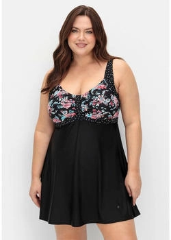 Sheego Badekleid integrierter Hose schwarz bedruckt