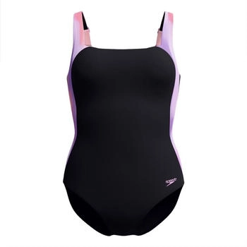 Speedo Shaping LunaLustre Printed Piece Badeanzug schwarz neonviolett