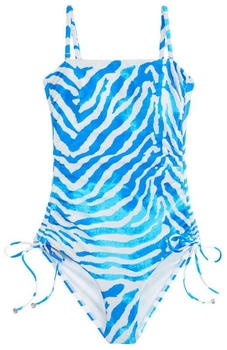 Next Fashion Bauchformender Bandeau-Badeanzug Beinrüschen 1-St white blue zebra