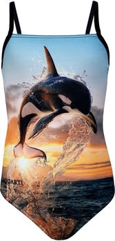 Aquarti Mädchen Badeanzug Ringerrücken Print orca schwarz