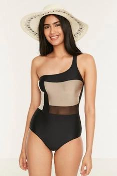 C&City Damen Badeanzug beige hellbeige schwarz