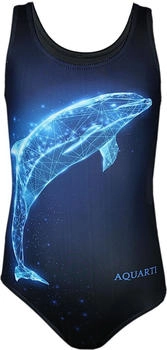 Aquarti Mädchen Badeanzug Ringerrücken Print delfin digital blau schwarz