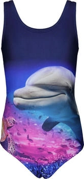 Aquarti Mädchen Badeanzug Print delphin dunkelblau rosa
