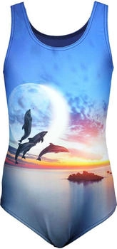 Aquarti Mädchen Badeanzug Ringerrücken Print delfine mond orange dunkelblau