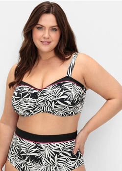 Sheego Wickeloptik Bikini-Oberteil Blätterprint schwarz