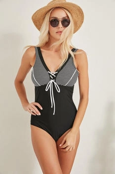C&City Bustier Badeanzug mit herausnehmbaren Cups schwarz/weiß