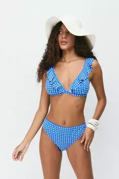 C&City Frilly Dreieck Bikini Set blau/weiß