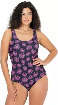 Ulla Popken Badeanzug Gradient Stripes ohne Softcups lila/schwarz