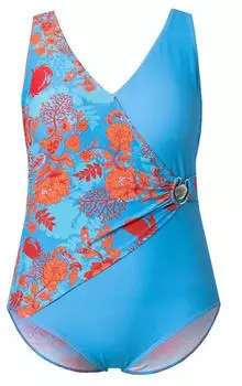 Ulla Popken Badeanzug Rundhals ohne Softcups blau