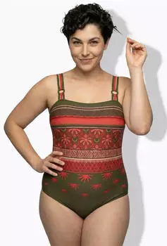 Ulla Popken Badeanzug Rundhals ohne Softcups (847166) dunkel khaki