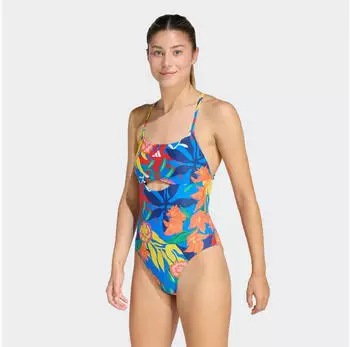 Adidas Mexicana Florals Tie-Back Badeanzug (JZ5831) glory blue/white