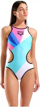 Arena One Placement Tech Back Badeanzug Slim Fit (010671-505) multi-black/hellblau