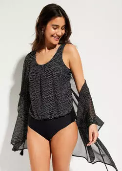 bonprix Light Shape Badeanzug mit Bein (97407895) schwarz/weiß gepunktet