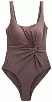 Next Fashion Bauchweg-Badeanzug mit Zierdrehung und tiefem Ausschnitt (AJ4603) chocolate brown