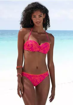 Venice Beach Kensi B&uuml;gel-Bandeau-Bikini mit H&auml;kelkante (17287729) orange-pink bedruckt