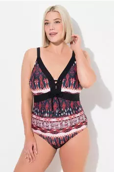 Ulla Popken Badeanzug mit Schn&uuml;rung und Softcups (836028) navy/mehrfarbig