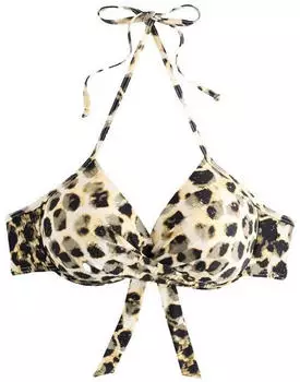 Next Fashion Triangel-Bikini-Top mit Kontrast-Überwendlingsstich (W2584450) yellow/cream leopard