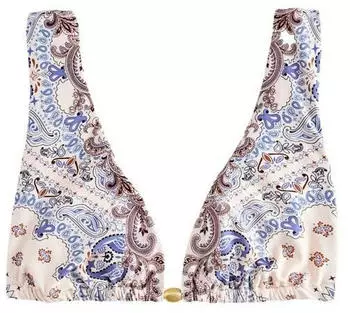 Next Fashion Triangel-Bikini-Top mit Kontrast-Überwendlingsstich cream/blue paisley