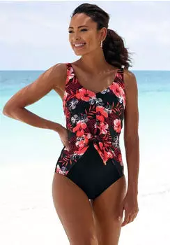 Lascana Loria Badeanzug mit Shaping-Effekt / B&uuml;gel-Bandeau-Bikini-Top im Wickel-Look (44089362) oliv/orange
