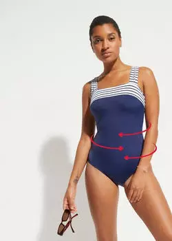 bonprix Badeanzug Medium Shape-Effekt verstellbare Träger mit Formfutter dunkelblau/weiß gestreift