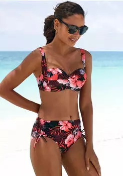 Lascana Loria Badeanzug mit Shaping-Effekt / B&uuml;gel-Bandeau-Bikini-Top in Wickeloptik (93294055) oliv/orange/blau