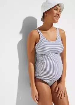 bonprix Umstandsbadeanzug mit Bindebändern (94325695) blau/weiß gestreift