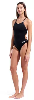 Arena W Solid Swimsuit Double Cross Back Badeanzug (004651) schwarz/asphalt