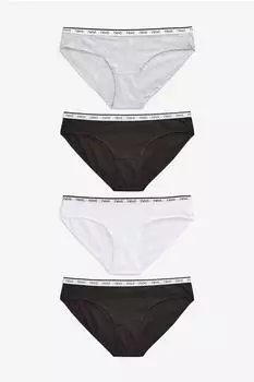 Next Fashion Logo Cotton Bikinislip, 4er-Pack (812335) white/black/grey